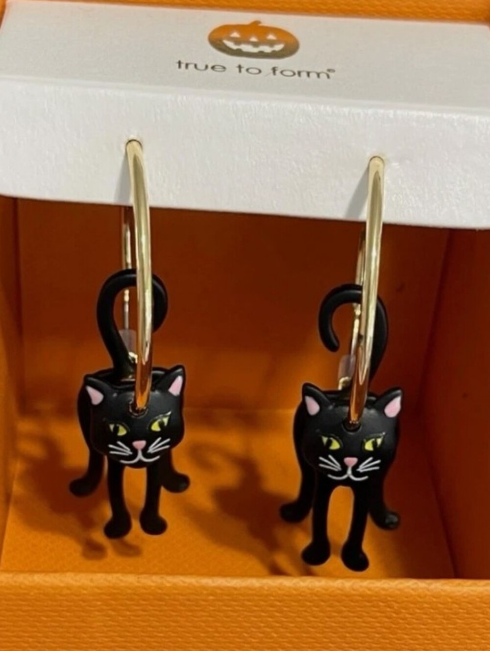 True To Form Black Cat Hoop  Earrings Bnib Te M